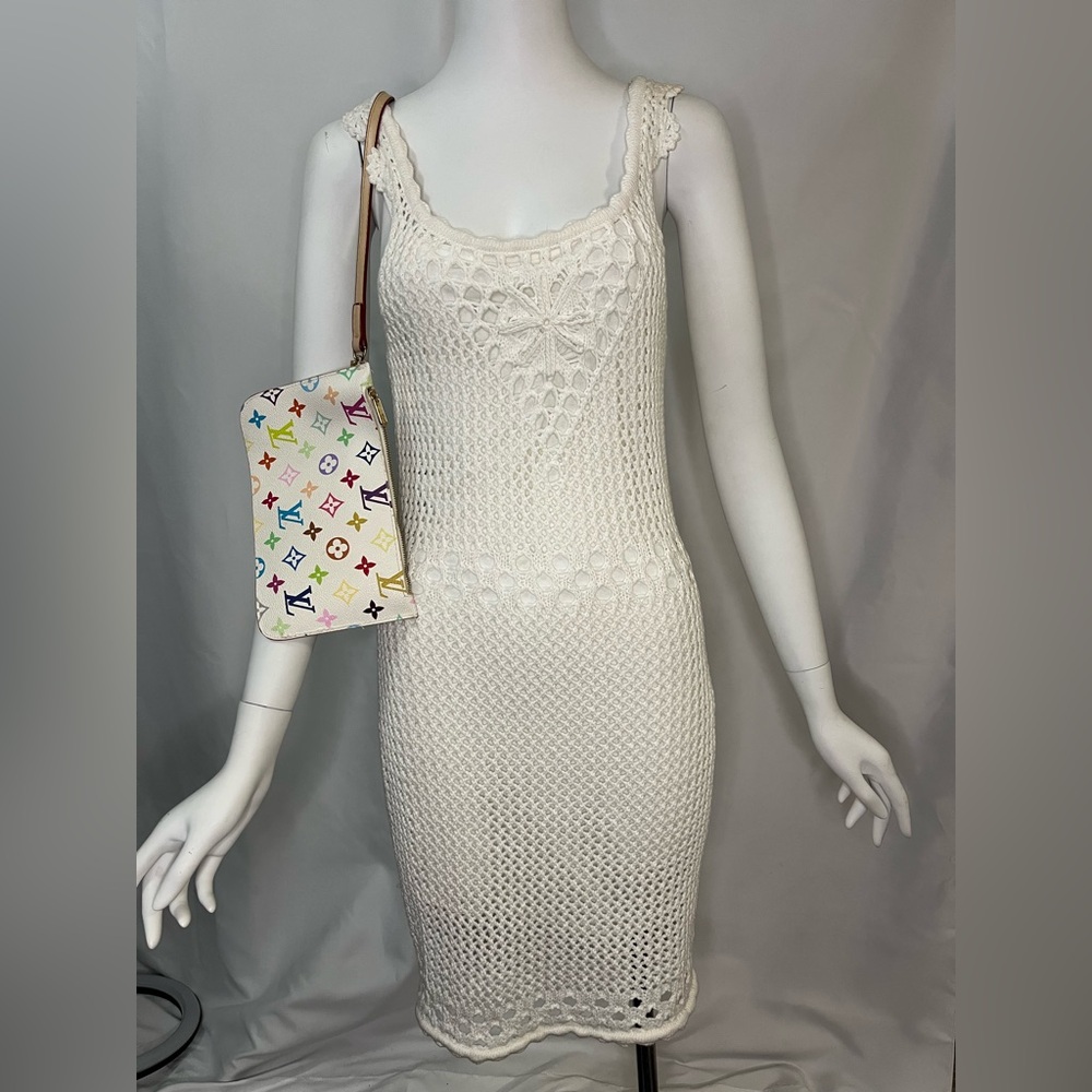 Aqua White Crochet Dress. Fully Lined. Graduation dress 👗